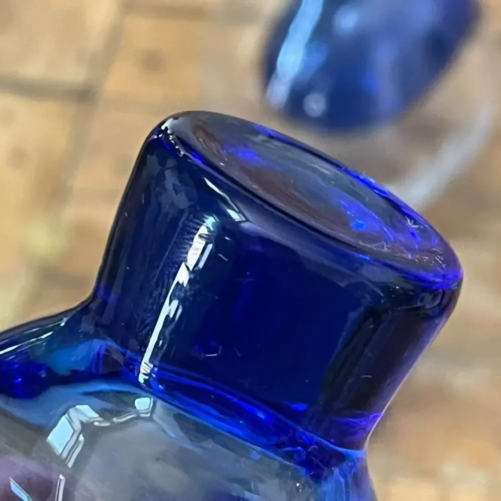 Tokyo Sasaki Glass Cold Sake Set Carafe Cobalt Blue Japanese Mid Century MCM